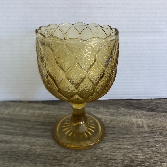 Vtg Quilted Amber Glass Goblet - Picture 3 of 15